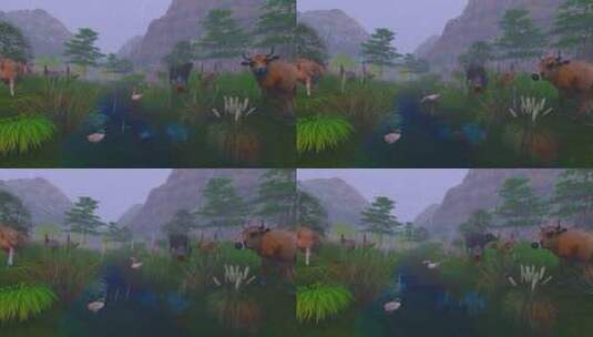 三维动画放牛的小孩-雨天高清在线视频素材下载