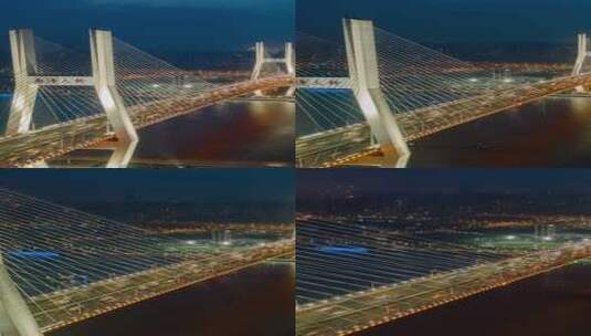 航拍上海南浦大桥夜景移动大范围车流延时高清在线视频素材下载