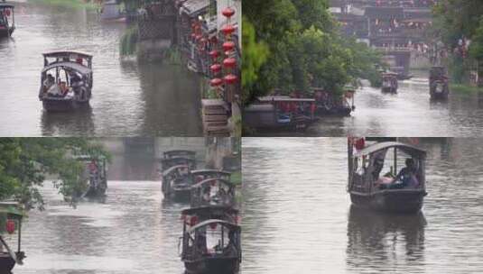 浙江西塘古镇下雨天摇橹划船4K视频高清在线视频素材下载