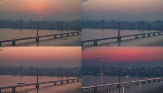杭州钱塘江西兴大桥日转夜延时高清在线视频素材下载