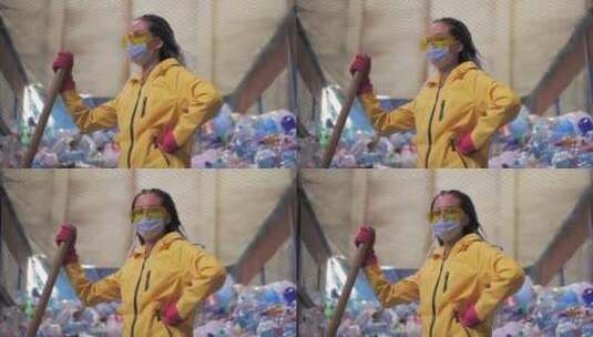 在塑料回收厂工作的女人高清在线视频素材下载