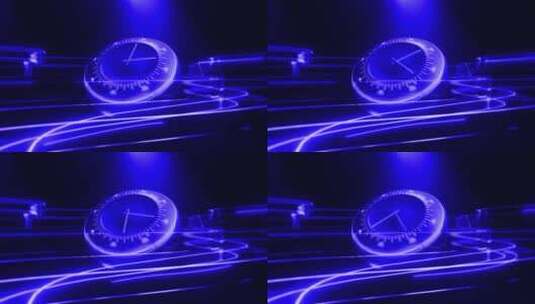 蓝紫色霓虹光效粒子钟表转动背景高清在线视频素材下载