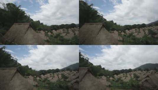 翁丁古寨部落少数民族茅草房高清在线视频素材下载
