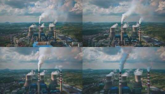 航拍工业烟冲废气排放火电厂废气高清在线视频素材下载