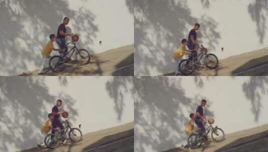 推着自行车的男孩高清在线视频素材下载