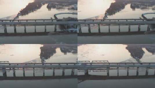 哈尔滨松花江铁路大桥航拍高清在线视频素材下载