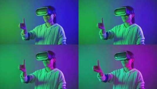 亚洲中国女性VR眼镜模拟虚拟现实技术高清在线视频素材下载