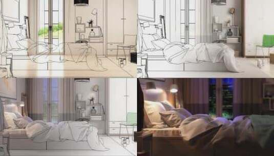 当代卧室布置-可循环的三维可视化高清在线视频素材下载