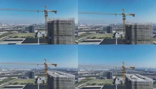 房地产开发建筑工地施工塔吊航拍高清在线视频素材下载