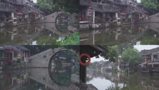 浙江嘉兴西塘古镇早晨风景4K视频高清在线视频素材下载