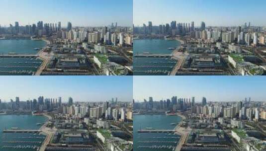 4K 航拍青岛前海一线城市建筑景观高清在线视频素材下载