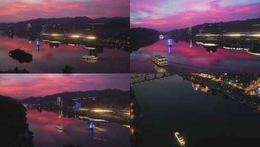 4k航拍新安江夜景高清在线视频素材下载