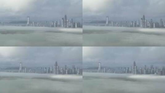 4K深圳南山区深圳湾低空云海航拍高清在线视频素材下载