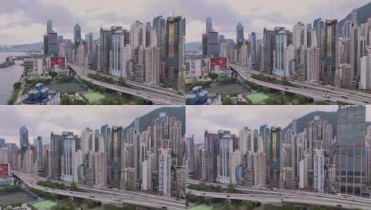 香港摩天大楼城市交通全景航拍高清在线视频素材下载