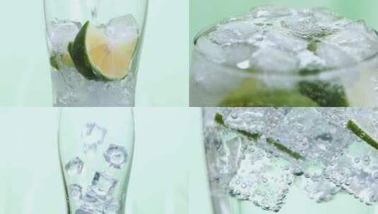 柠檬雪碧，夏天冰爽汽水冷饮视频素材高清在线视频素材下载