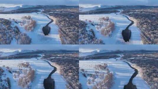 航拍内蒙古根河湿地雪景高清在线视频素材下载