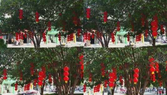小区春节灯笼氛围新年空镜头4k高清在线视频素材下载