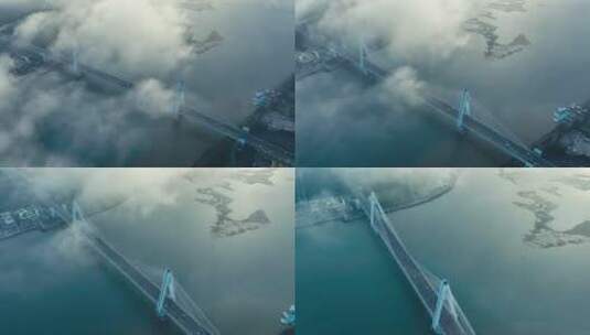 航拍海口世纪大桥穿云云海高清在线视频素材下载