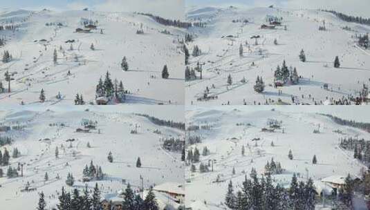 奥地利弗拉豪法国阿尔卑斯山雪山上拥挤雪坡的美丽无人机视图高清在线视频素材下载
