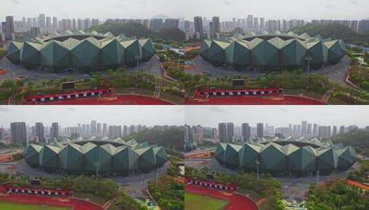 深圳龙岗大运中心体育场航拍右环绕高清在线视频素材下载