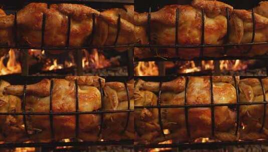 滋滋冒油的木炭烤鸡烧鸡烤肉美食高清在线视频素材下载