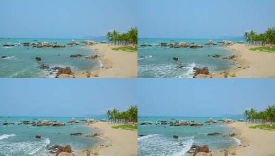 海边海浪礁石岩石沙滩海滩椰树高清在线视频素材下载