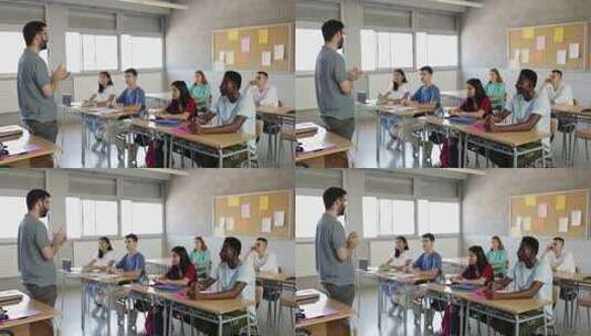 男教师在课堂上给高中生讲课高清在线视频素材下载