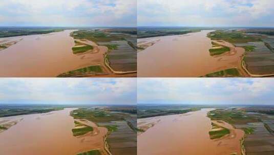 黄河平原-河滩河道湿地航拍高清在线视频素材下载