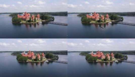 飞越立陶宛特拉凯城堡高清在线视频素材下载