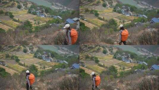 徒步旅行背包旅行越野穿越高山雪山高清在线视频素材下载