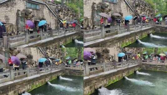 雨中济南护城河，天下第一泉黑虎泉白石桥高清在线视频素材下载