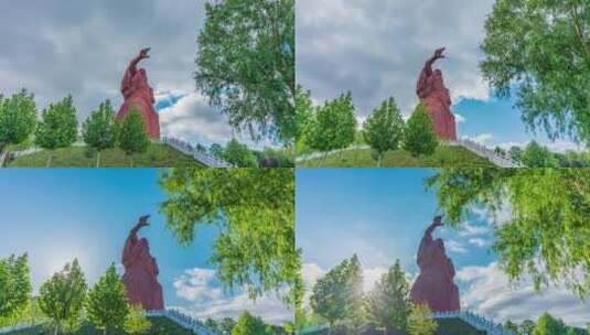甘肃庆阳周祖广场不窋雕像大范围延时素材高清在线视频素材下载