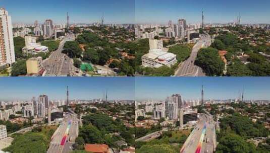 巴西圣保罗市中心五颜六色的苏马雷桥的平移风。高清在线视频素材下载