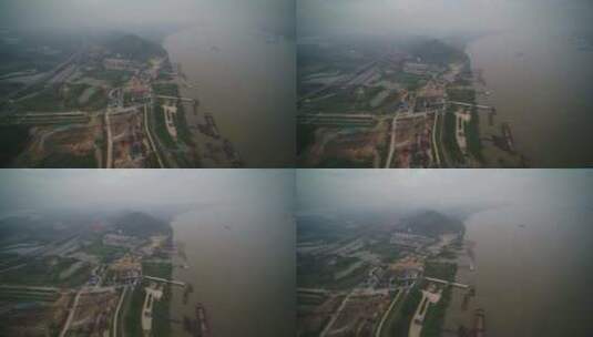 武汉江边沙场流水线航拍高清在线视频素材下载