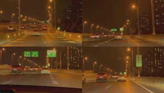 夜晚城市夜景高架桥车内视角高清在线视频素材下载