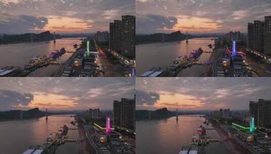 航拍宜昌城市沿江夜景高清在线视频素材下载
