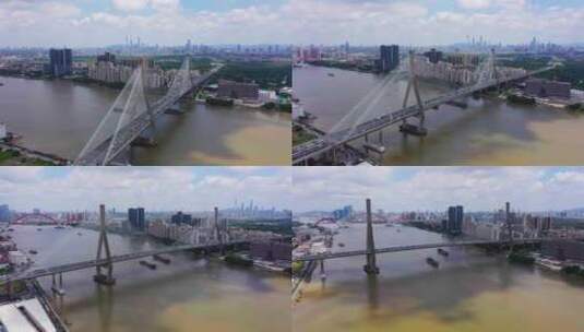 广州番禺大桥蓝天航拍-6高清在线视频素材下载