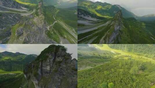 FPV航拍巍峨的山峰山脉峡谷无人机俯冲下山高清在线视频素材下载