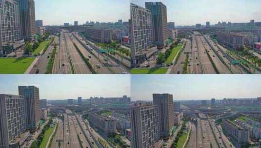 扬州城南快速路车流道路高架桥航拍高清在线视频素材下载