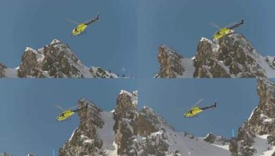 救援直升机在安多自由行世界巡回赛期间飞越雪山高清在线视频素材下载