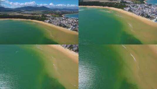 航拍三亚后海皇后湾冲浪及海棠湾海岛海浪高清在线视频素材下载