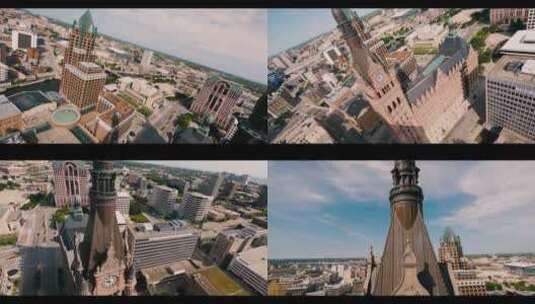 航拍美国威斯康星州密尔沃基市市中心地标高清在线视频素材下载