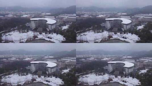 浙江农林大学冬季唯美雪景风景航拍高清在线视频素材下载