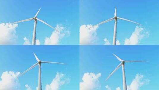海南文昌木兰湾蓝天白云下的新能源风力发电高清在线视频素材下载