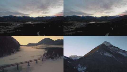 河流流经美丽的冬季山地景观高清在线视频素材下载