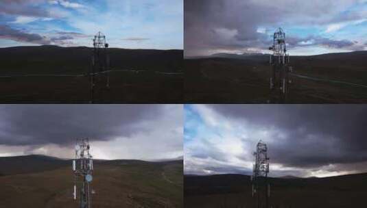 航拍荒无人烟的山中信号塔高清在线视频素材下载