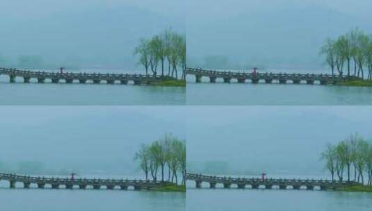 杭州萧山湘湖景区春天春雨高清在线视频素材下载
