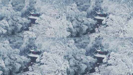 湖南长沙岳麓山爱晚亭雪景航拍高清在线视频素材下载