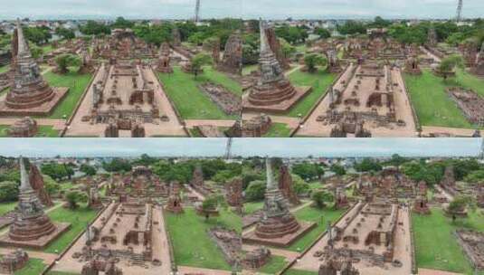 泰国大城府阿瑜陀耶遗址玛哈泰寺航拍高清在线视频素材下载