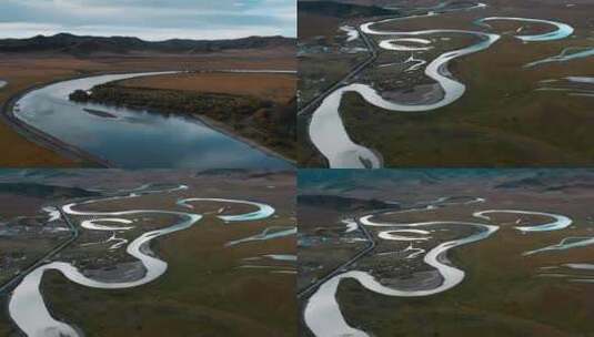 藏区川西黄河上游蜿蜒曲折河流高清在线视频素材下载